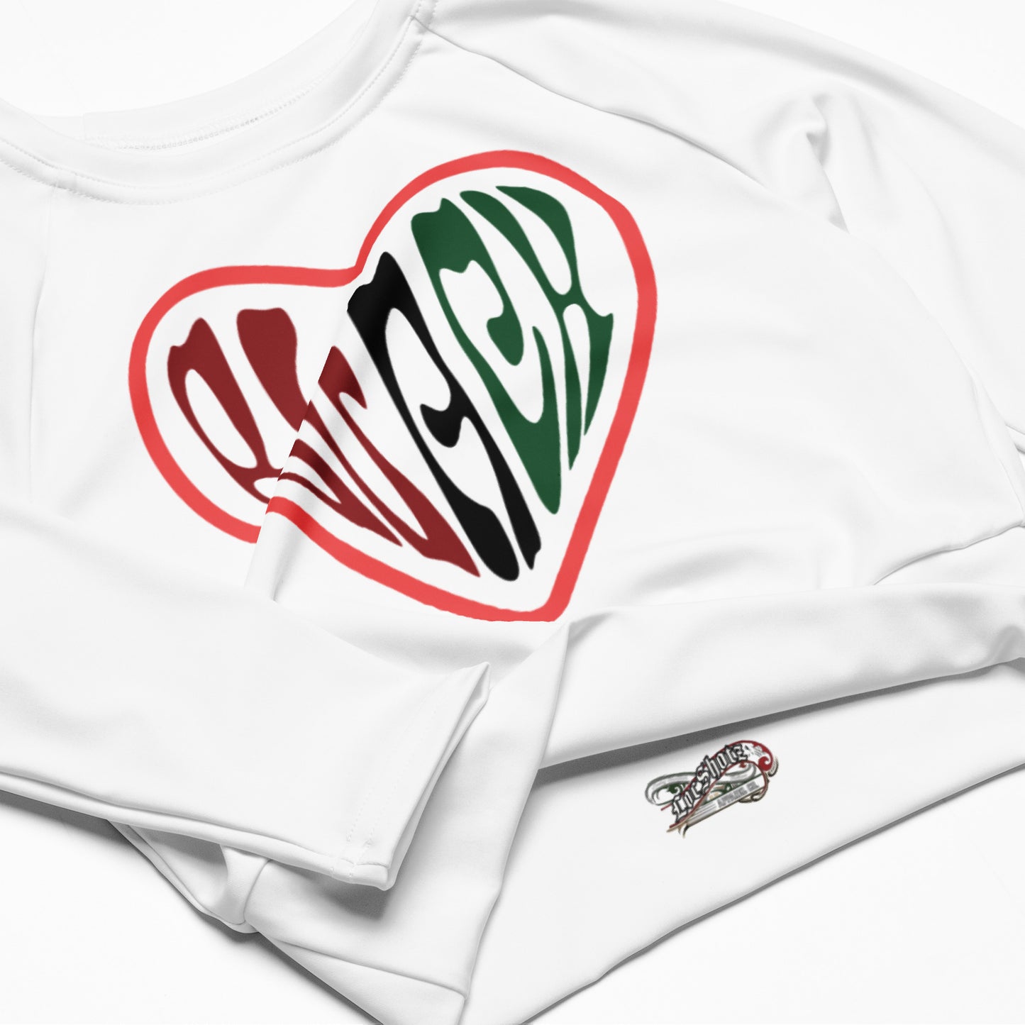 Heart Black Long-Sleeve Athletic Crop Top