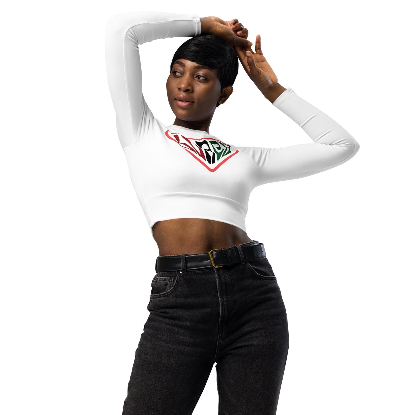 Heart  Black Long-Sleeve Athletic  Crop Top